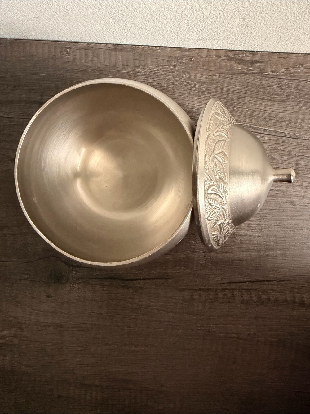 Vintage pewter Embossed Metal Lidded Jar in Brushed - Picture 3 of 6